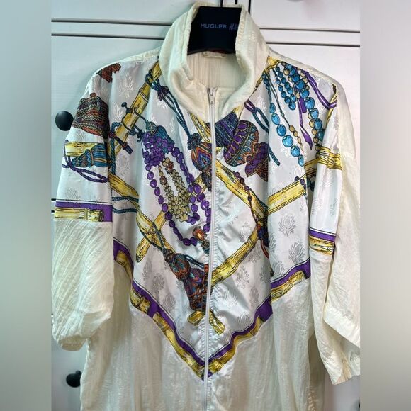 FOZY NY VINTAGE bomber cream purple 80s/90s Retro Windbreaker Track Jacket Zip M - Picture 7 of 17